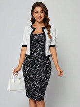 EMERY ROSE Geo Print Cami Dress & Contrast Binding Open Front Jacket
